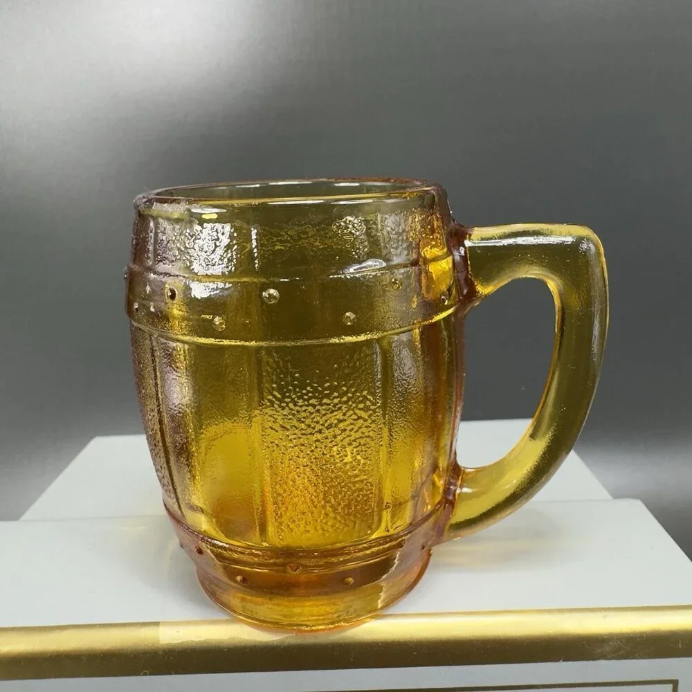 Vintage Barrel Cup‎ Shot Glass Toothpick Holder Amber Gold Miniature Decorative